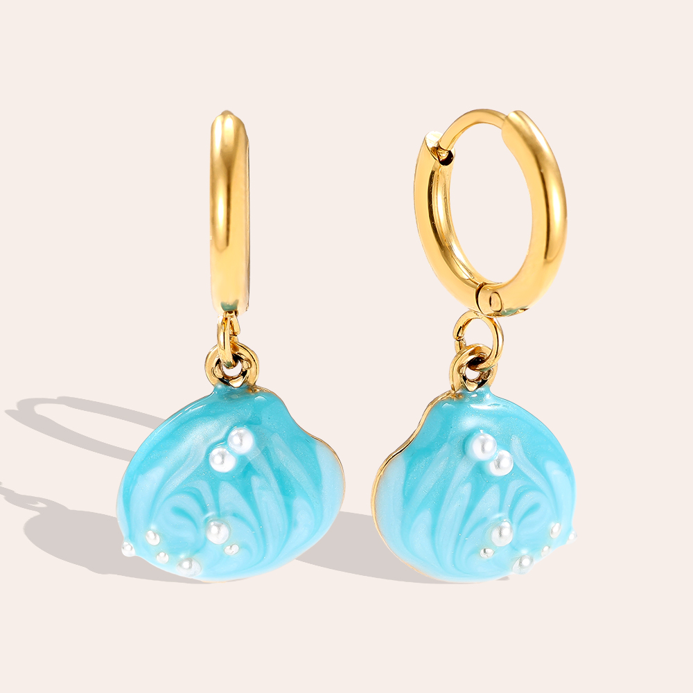 1.2*2.5cm blue shell stainless steel earrings     