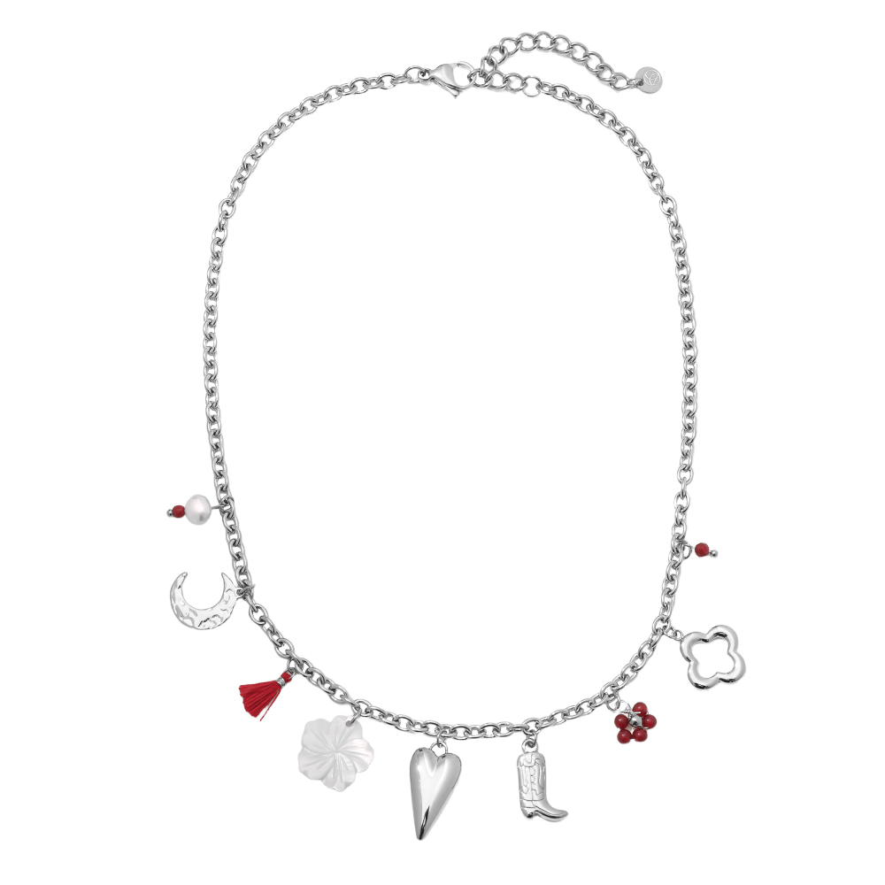 41cm heart boot flower and moon stainless steel necklace