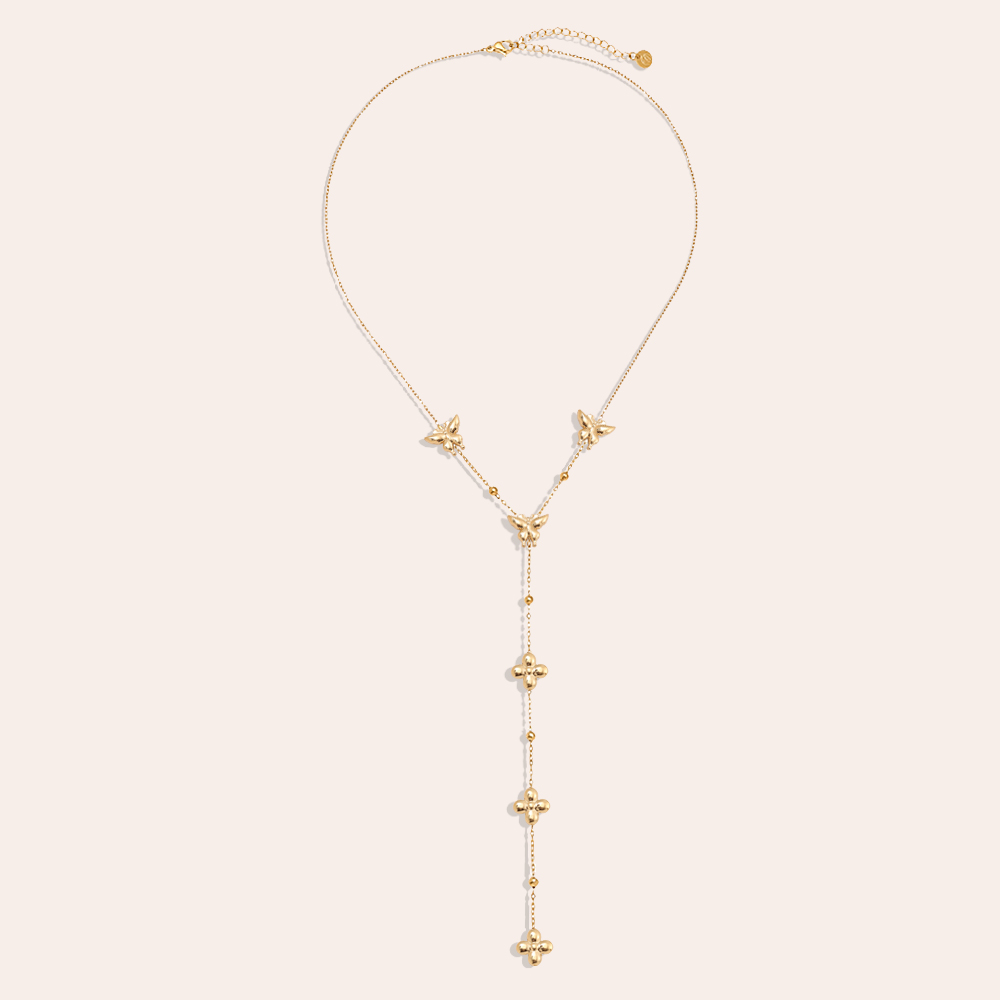 41cm Y-chain with butterfly and flowers stainless steel necklace    