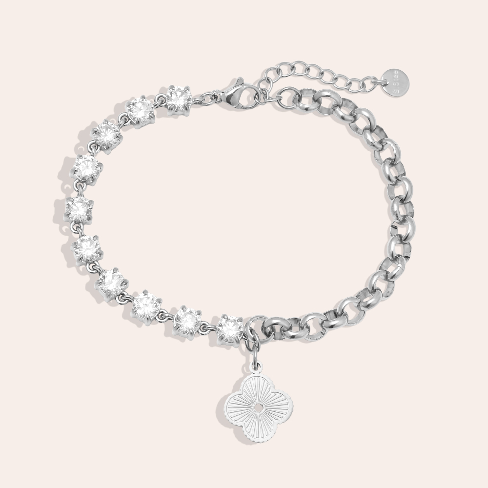 16cm Half Diamond Chain With Lucky Flower Stainless Steel Bracelet     