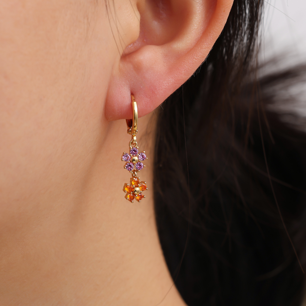 3cm Nice Colourful Diamond Flowers Gold-plated Earrings    