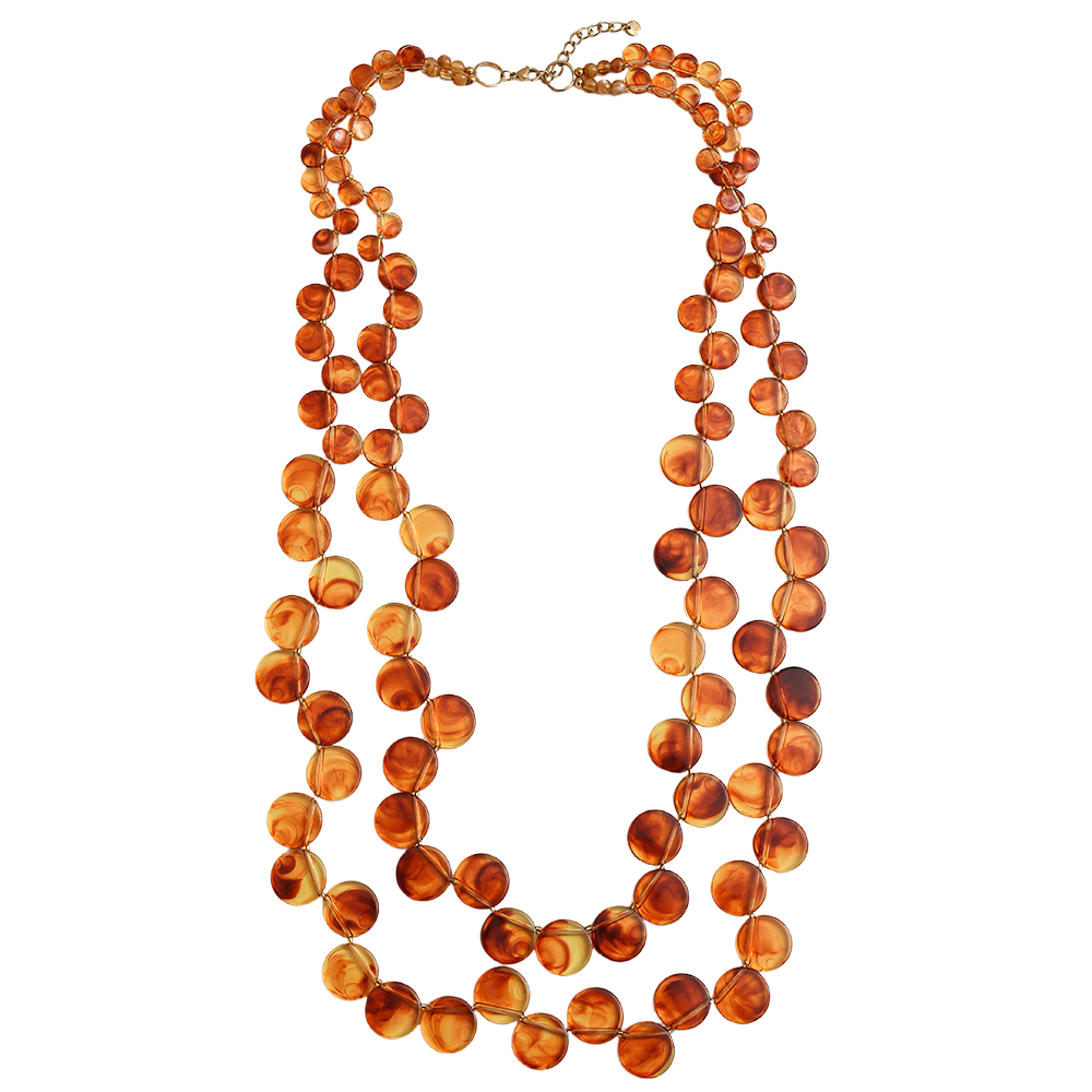 96cm double-layer acrylic disc chain stainless steel necklace    