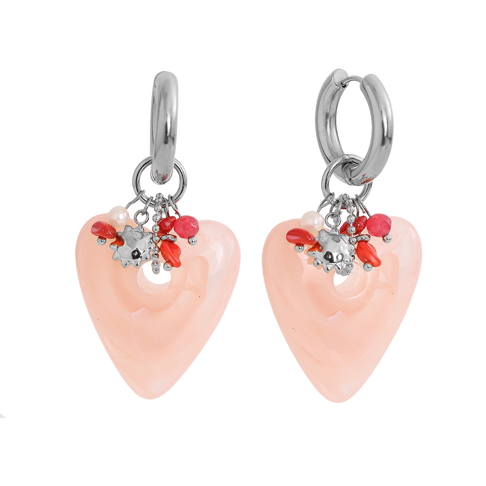 60*30mm acrylic heart freshwater pearls stainless steel earrings