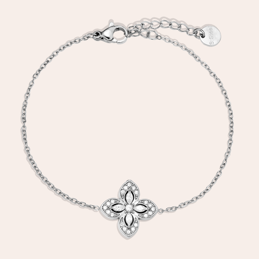16cm Fancy Diamond Flower stainless steel bracelet   