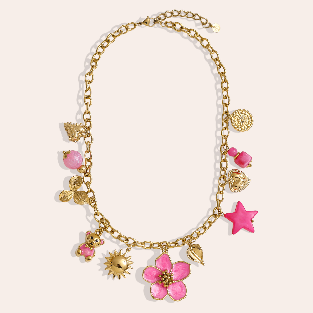 42cm resin flower sun pendant stainless steel necklace