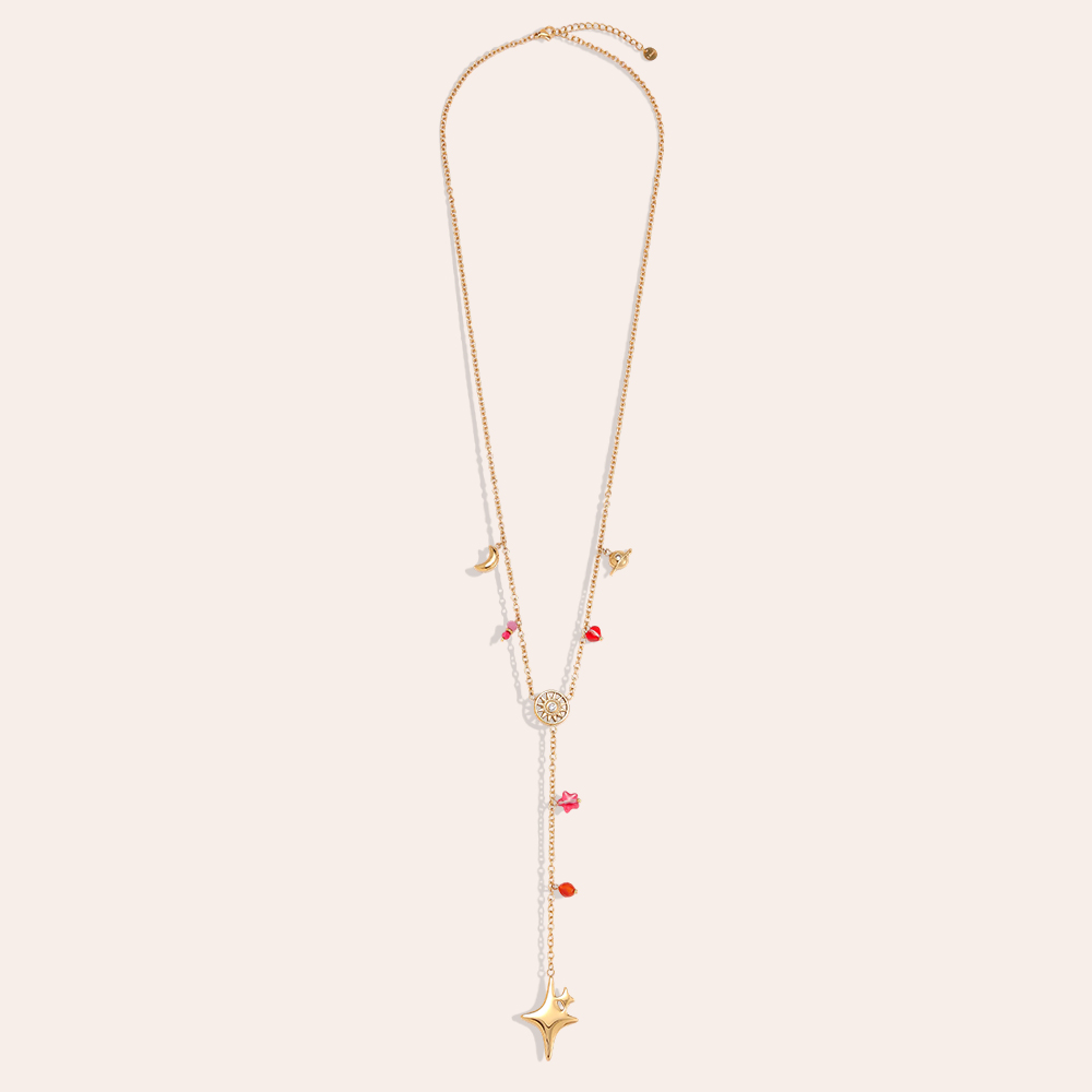 65cm four-pointed stars hearts and suns stainless steel necklace    