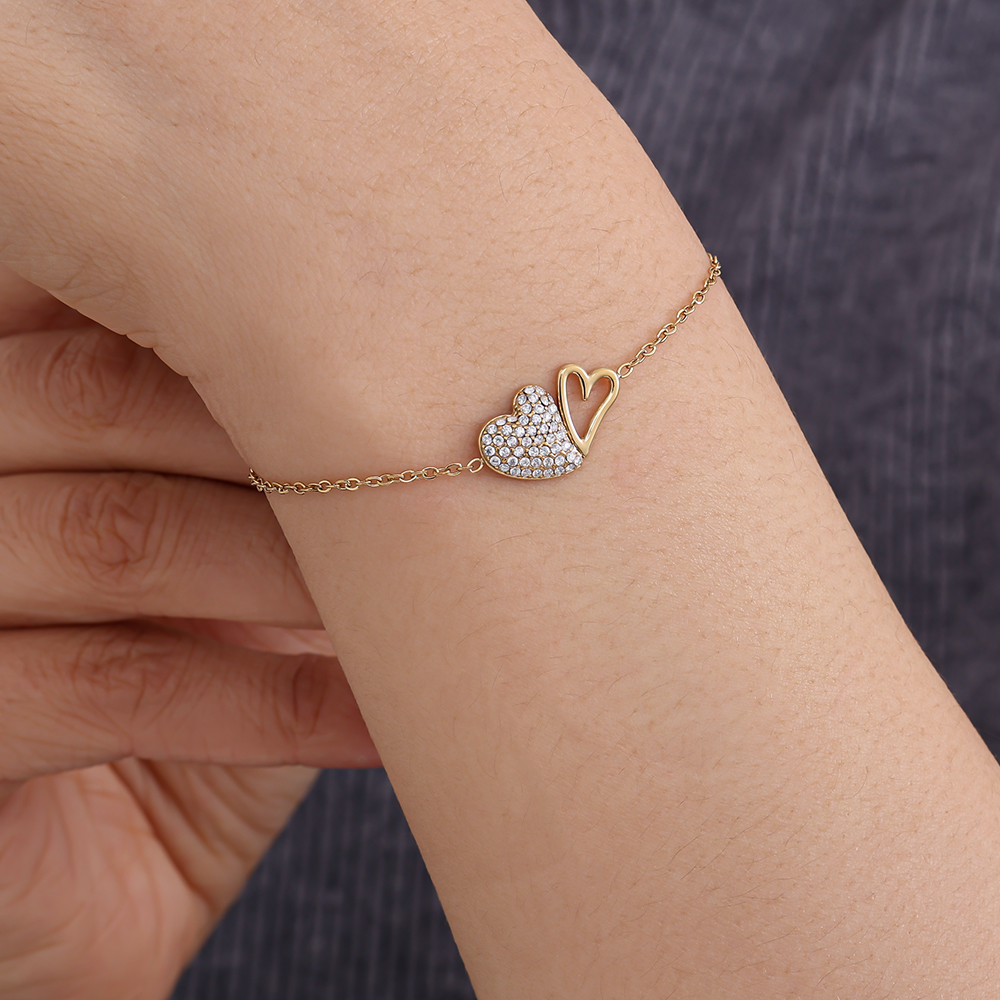 17cm Two Cool Hearts stainless steel bracelet   