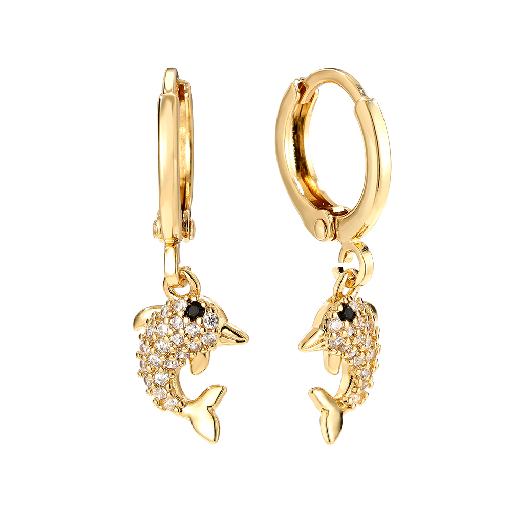 25mm Cute Dolphin Diamond Gold Plated Earrings