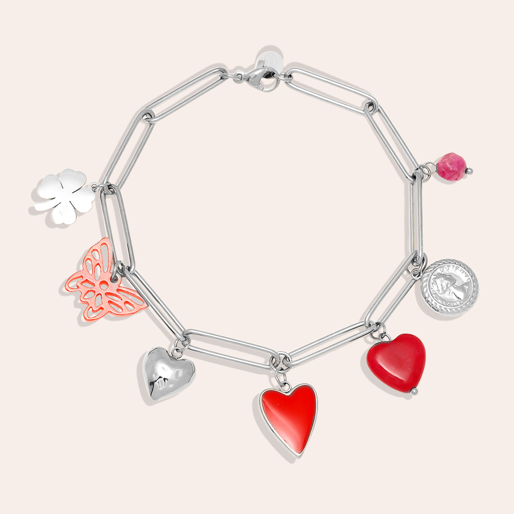 21cm Red Charms stainless steel bracelet 