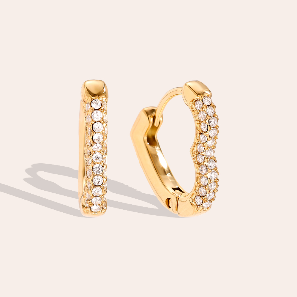 15mm Diamond Heart Hoop Stainless Steel Earrings      