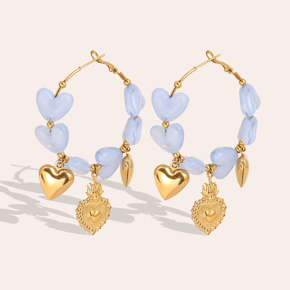 65mm Acrylic Hearts Hoop Stainless Steel Earrings    