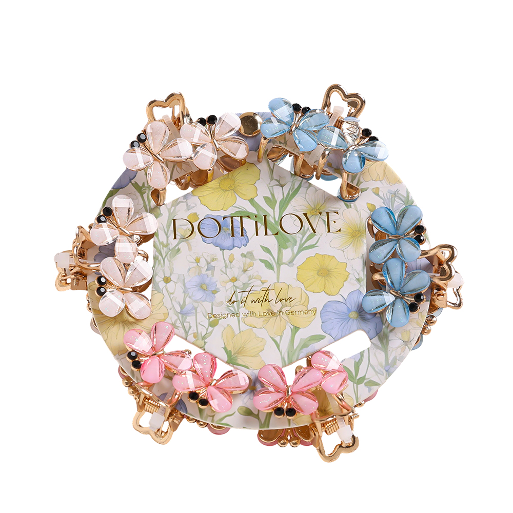 4cm 6 pcs. colourful double butterfly hair clip set