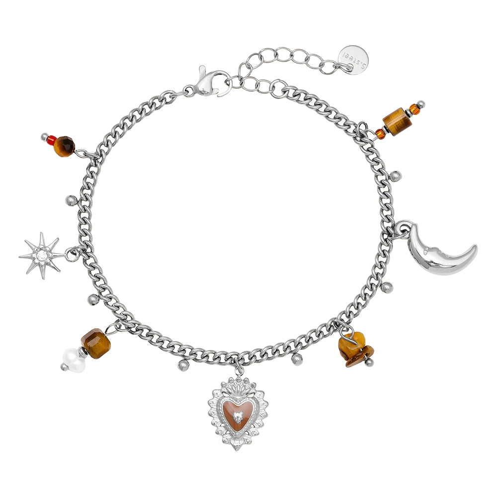 17cm Natural Stone And Charms stainless steel bracelet        
