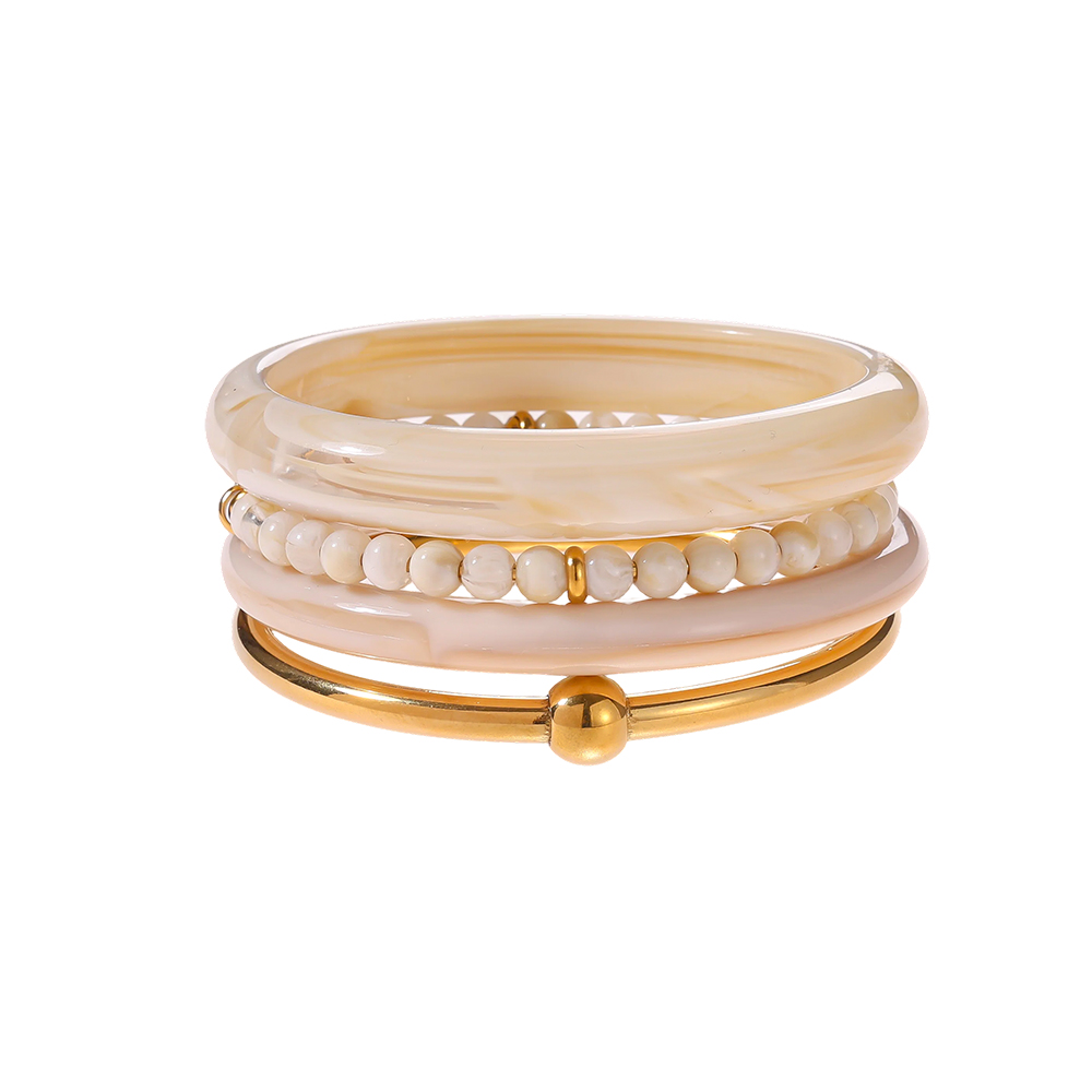Stainless steel bangle set 6.5cm width 4 pieces acrylic 