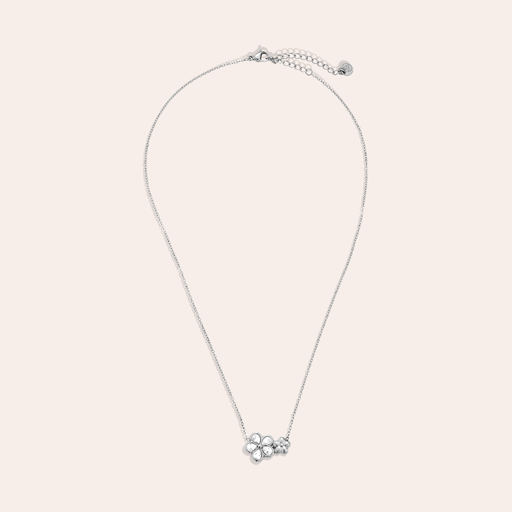 40cm double rhinestone flower stainless steel necklace