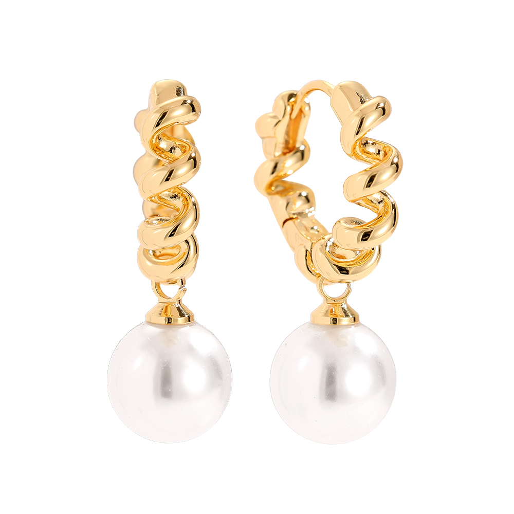 2.9cm Nice Twist Hoop With Pearl Gold-Plated Earrings     