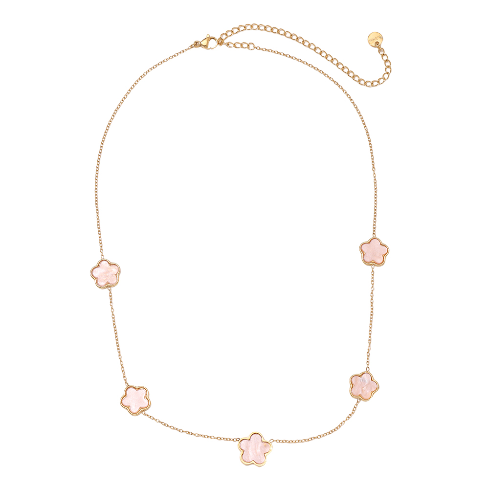 40cm Pink Resin Flower Stainless Steel Necklace   
