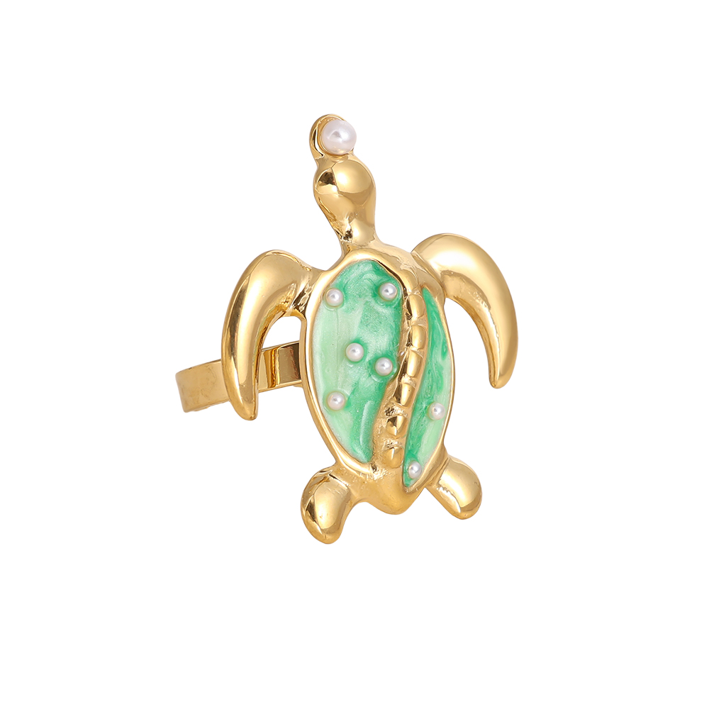 mint green sea turtle stainless steel ring    