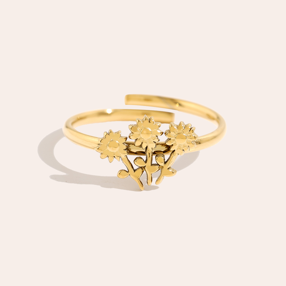 Stainless steel ring Three Flowers