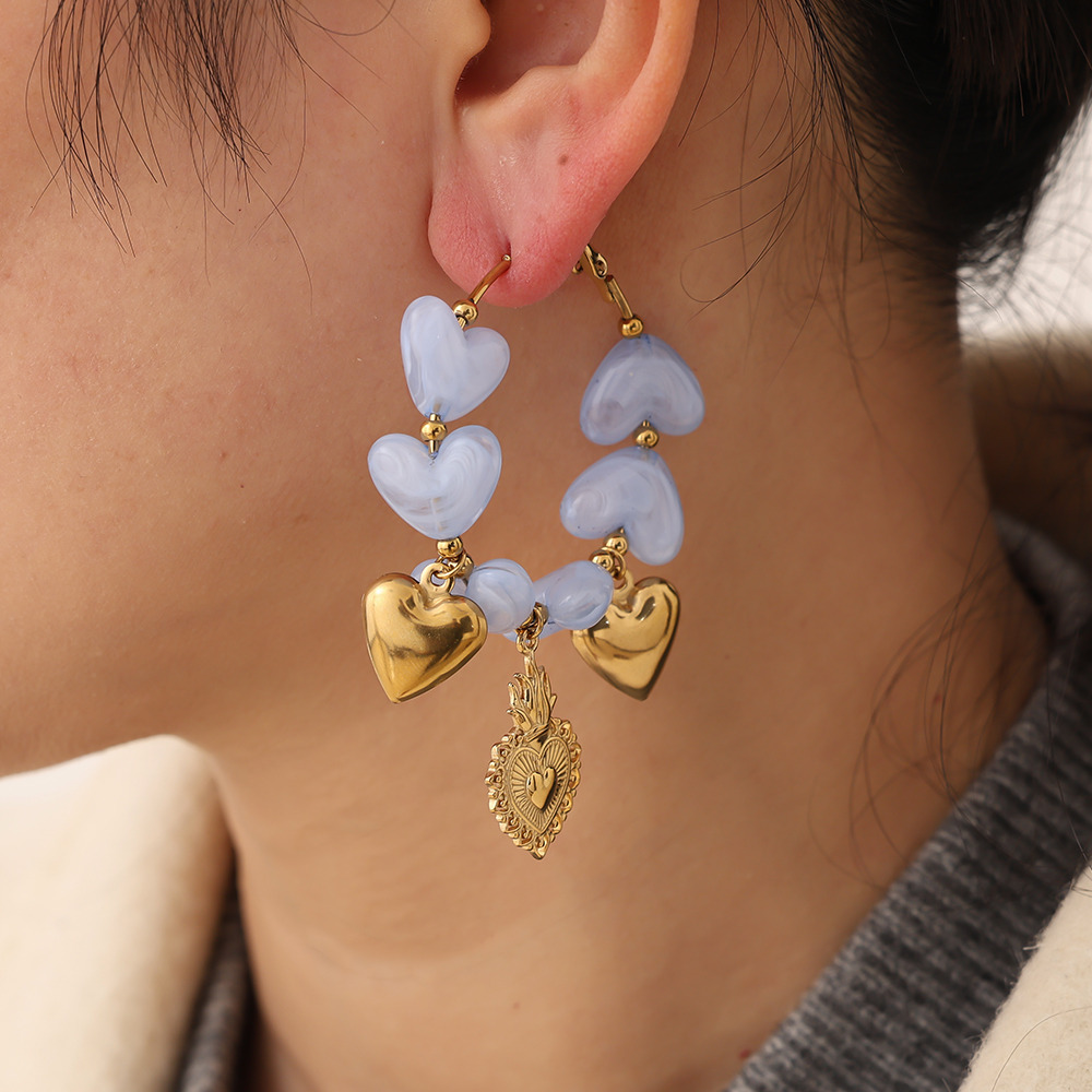 65mm Acrylic Hearts Hoop Stainless Steel Earrings    