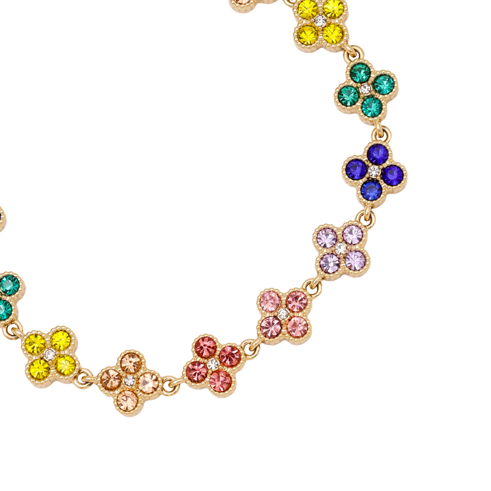 15cm Multi Colour Diamond Flower Chain Stainless Steel Bracelet  