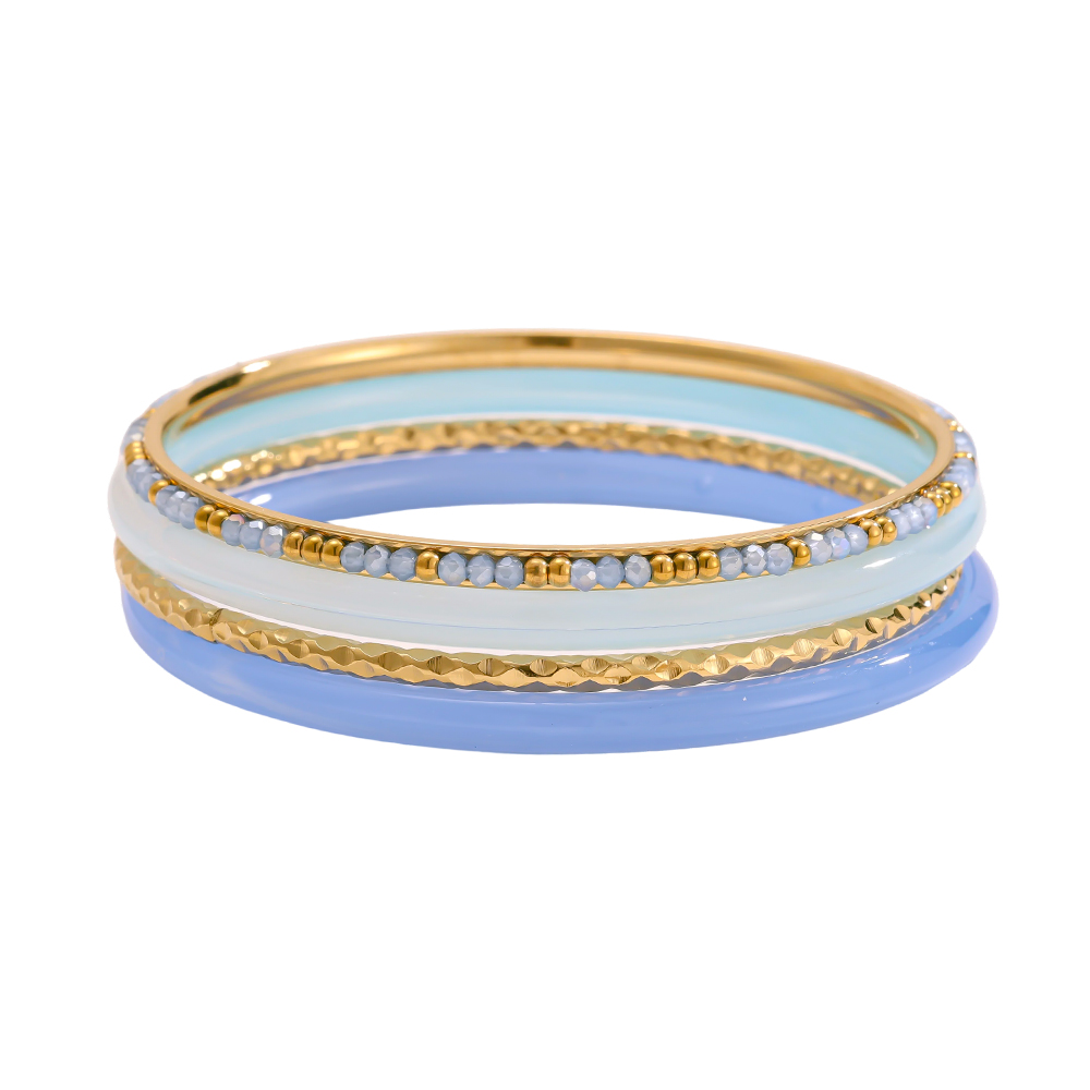 6.5cm wide 4-piece acrylic stainless steel bangle set 