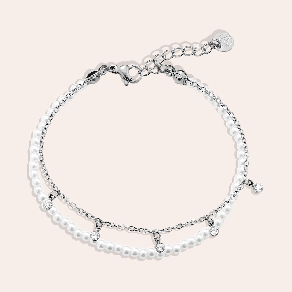 16cm pearl rhinestone stainless steel bracelet 