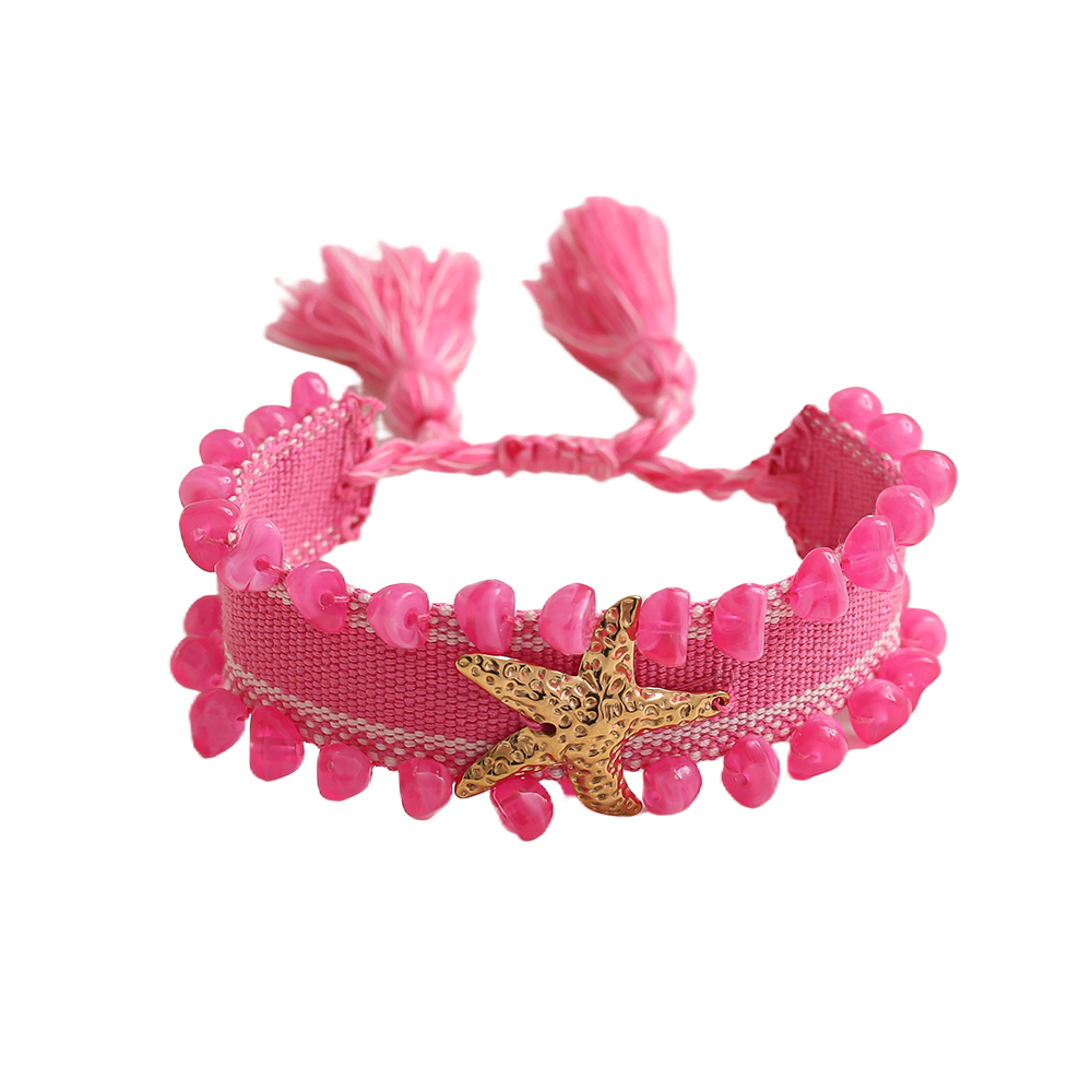 Starfish on a polyester bag Stainless steel bracelet   