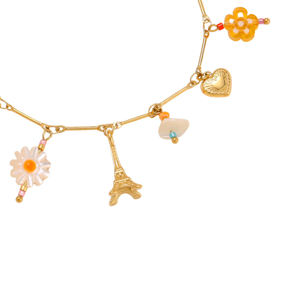 17cm tower flower and heart stainless steel bracelet    