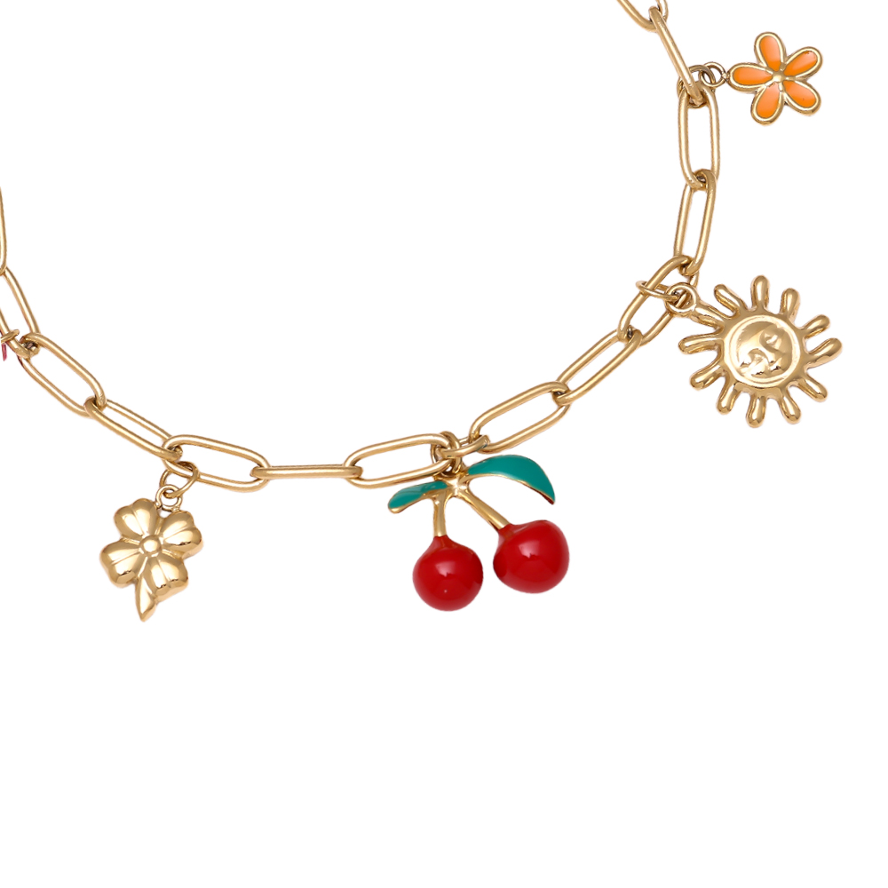 20cm cherry flower and sun stainless steel bracelet     
