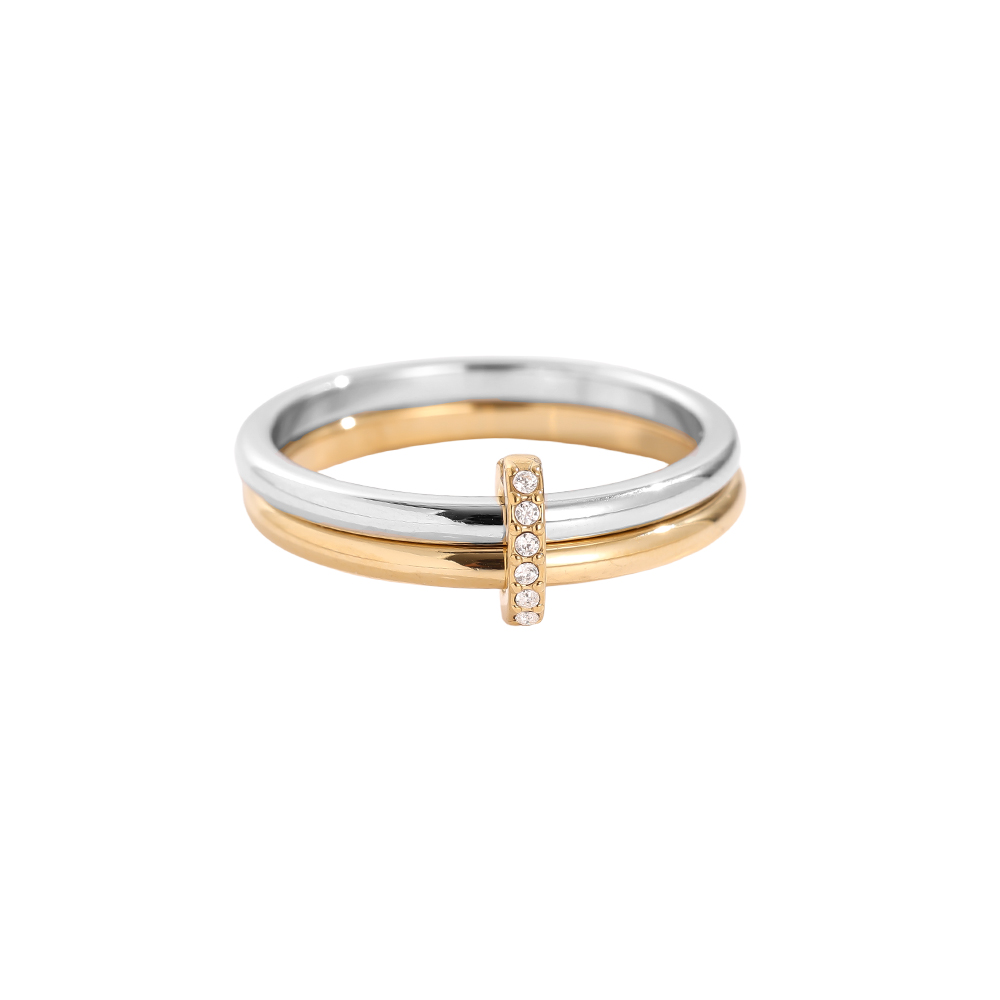 Two Layer Gold And Silver Ring Set With Lock Stainless Steel Ring    