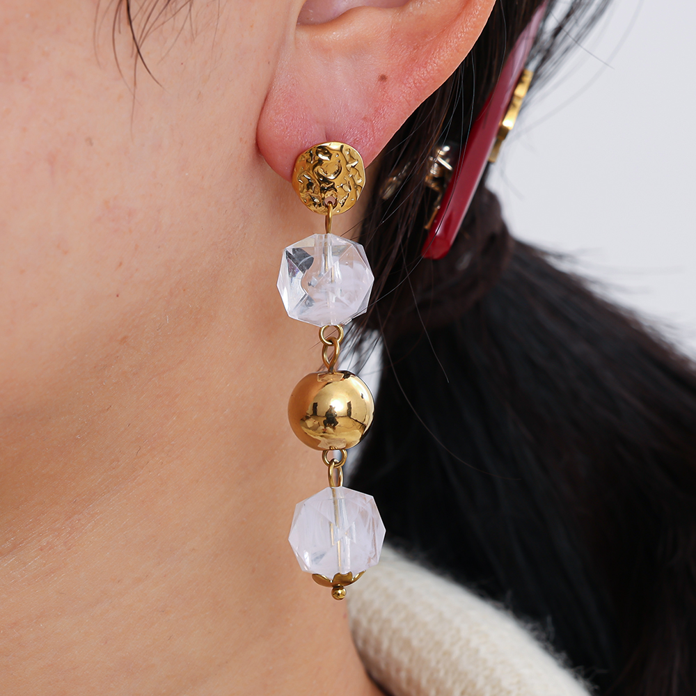6cm Acrylic and gold beads stainless steel earrings       