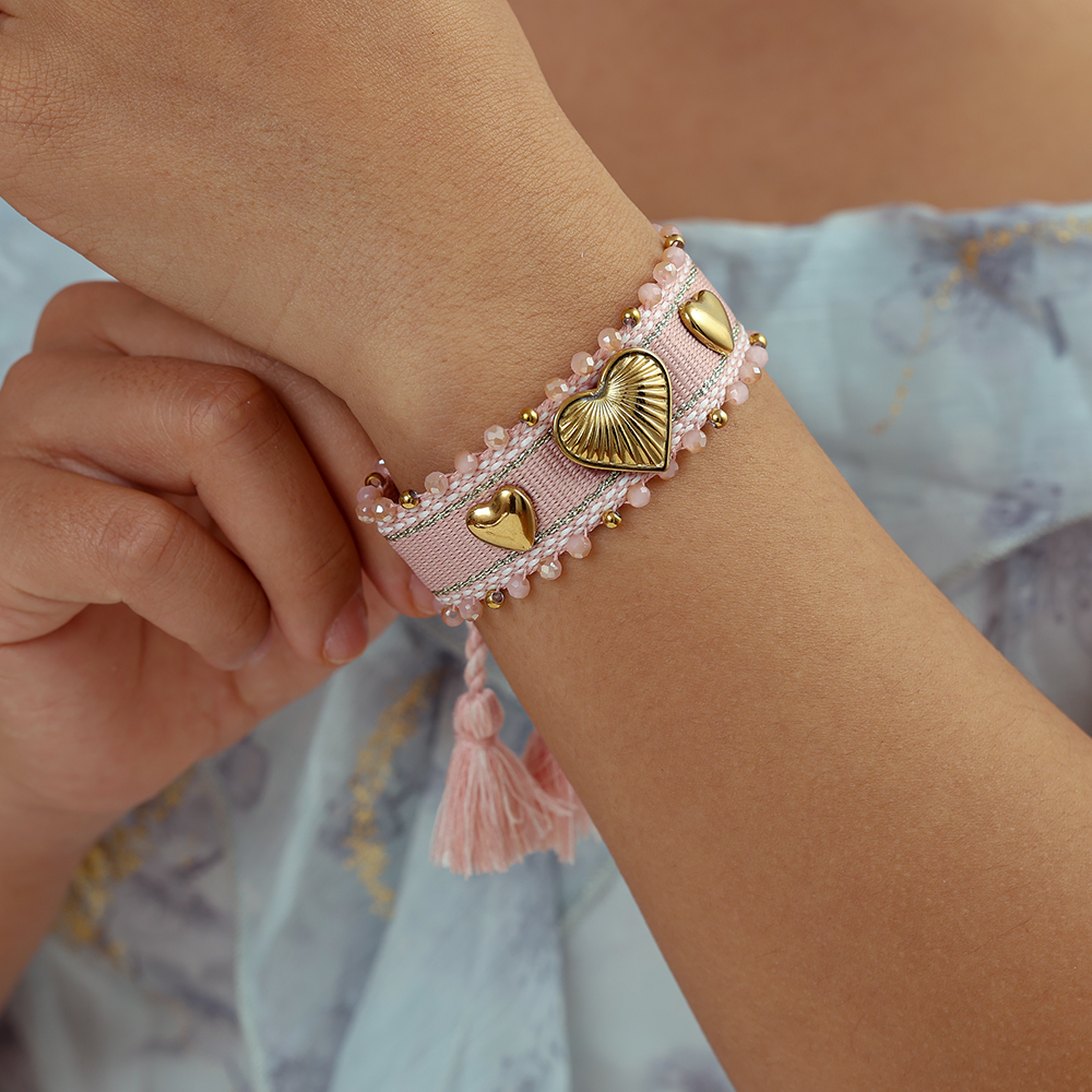 Heart on a polyester bag Stainless steel bracelet   