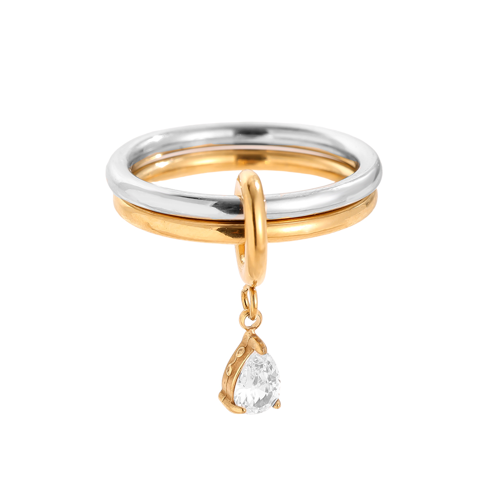 Two Layer Gold And Silver Ring Set With Diamond Stainless Steel Ring    