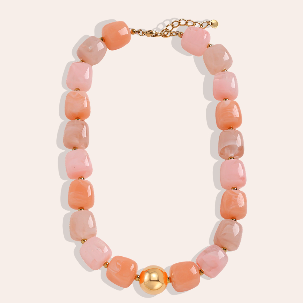 43cm Adjustable resin square round shape stainless steel necklace  