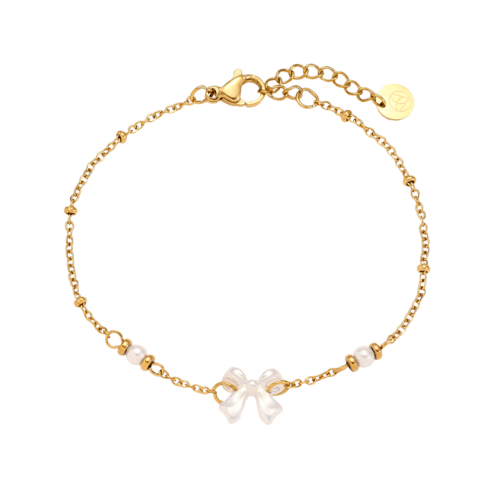 17cm Pearl Dots And Butterfly stainless steel bracelet   
