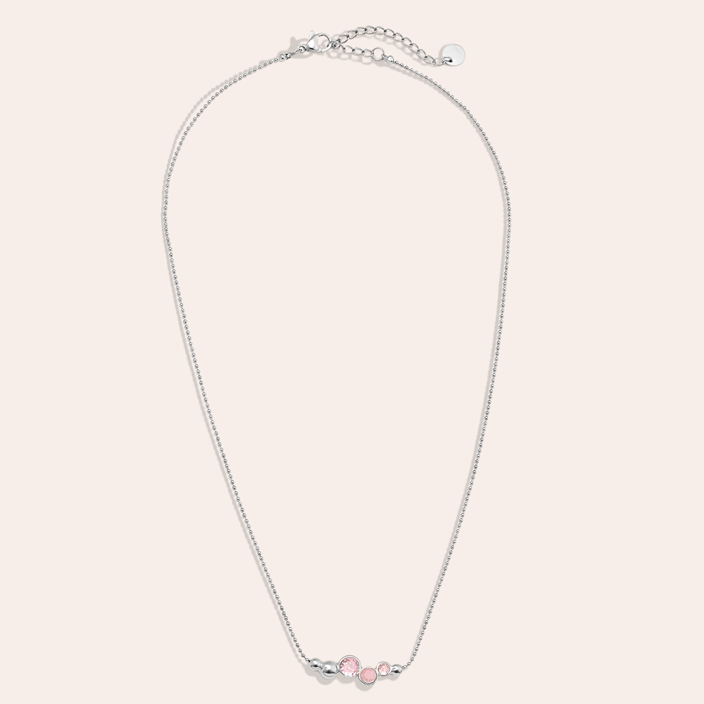 40cm Pink Round Diamond Stainless Steel Necklace     
