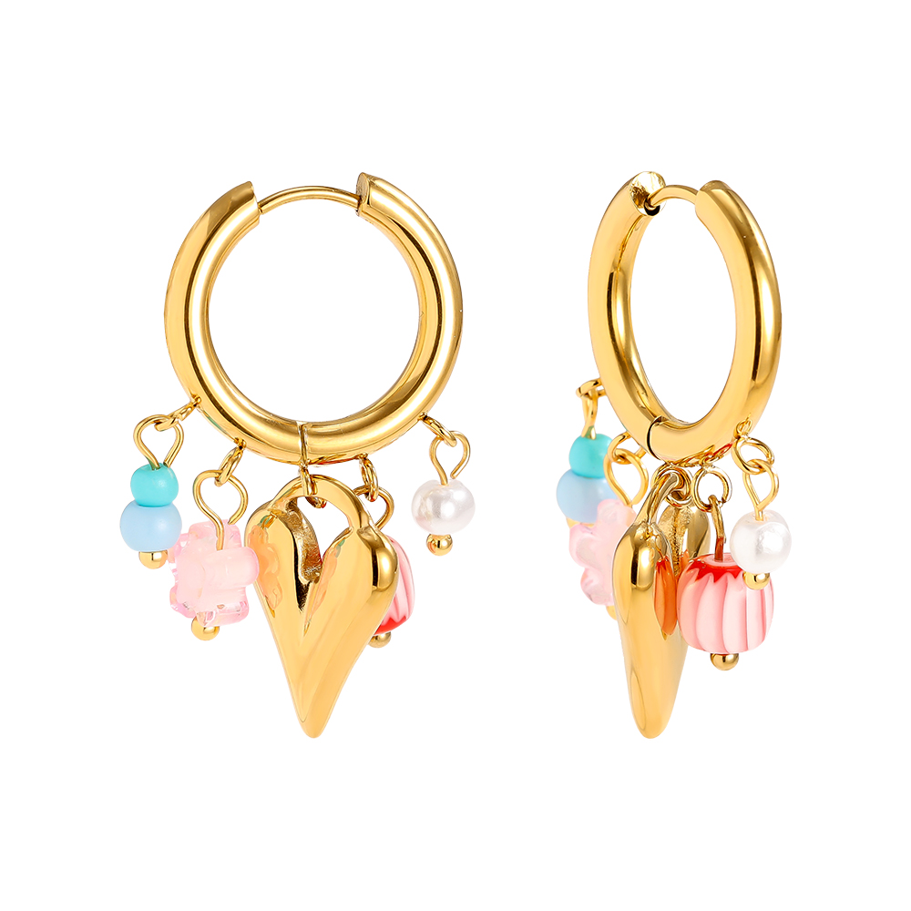 37*21mm Colourful heart acrylic freshwater pearls stainless steel earrings 