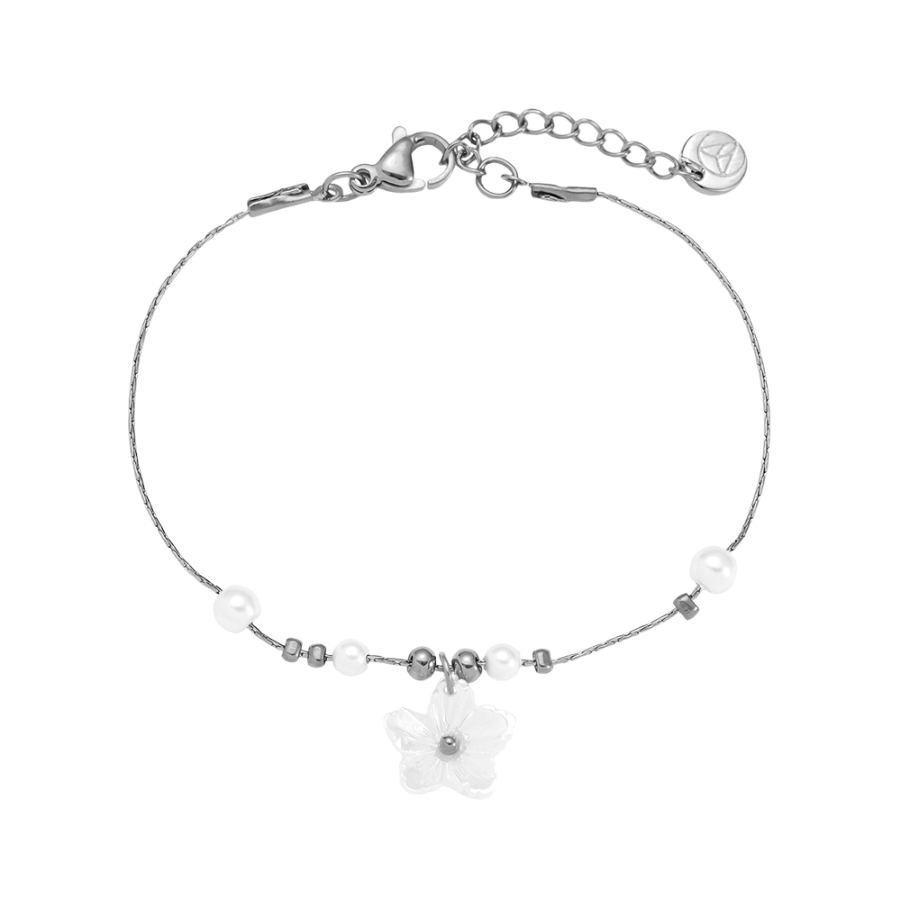 17cm Pearl Dots And Flower stainless steel bracelet   