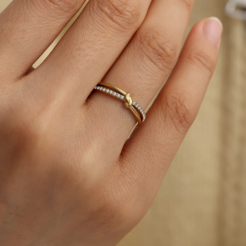 Small Knot Diamonds stainless steel ring    