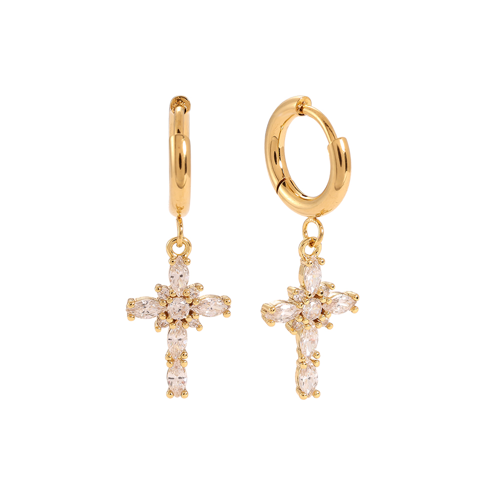 Stainless steel earrings Oval Diamonds Cross