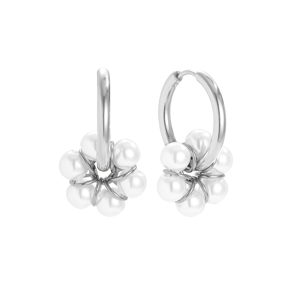 21*28mm pearl flower stainless steel earrings     