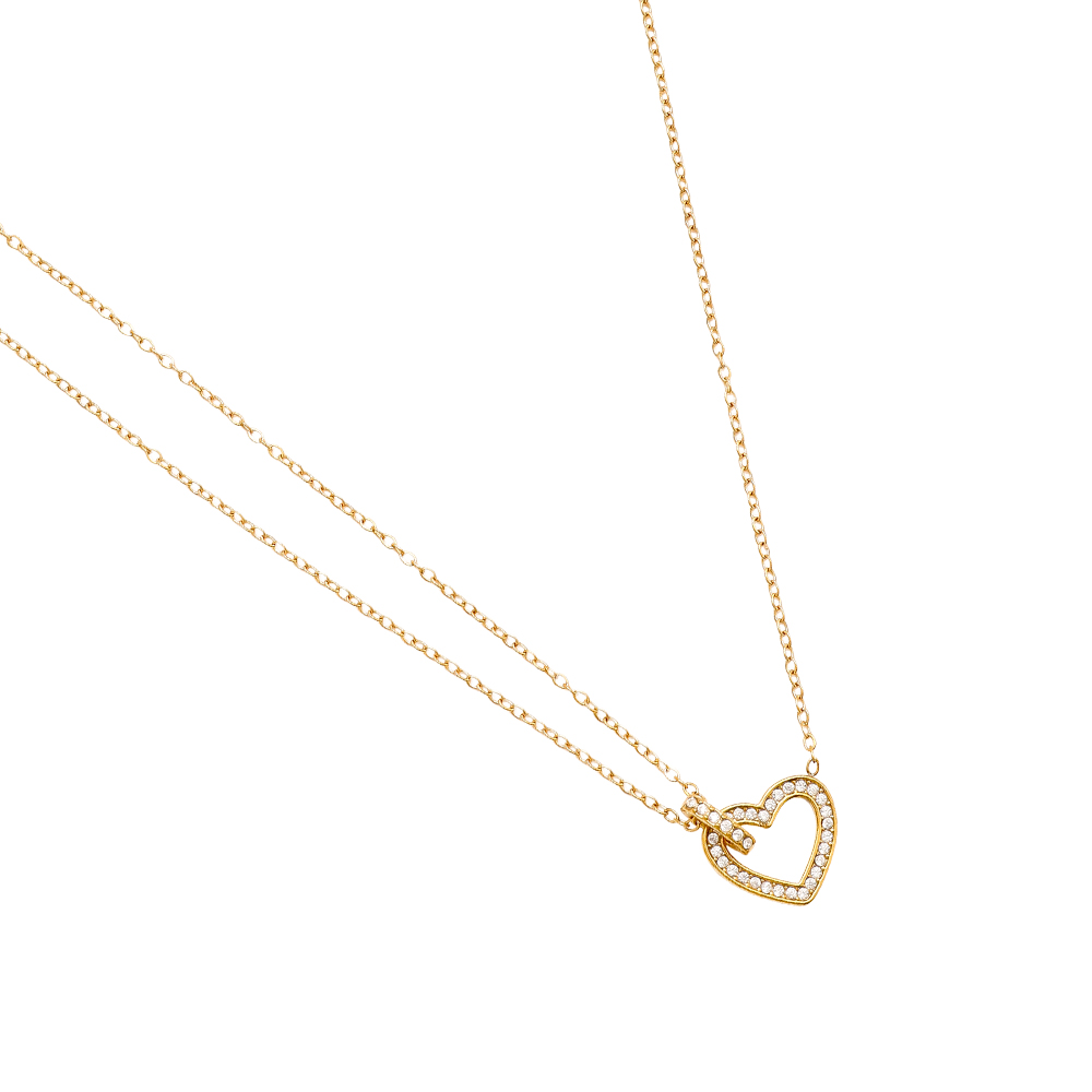 40cm zirconia heart stainless steel necklace    