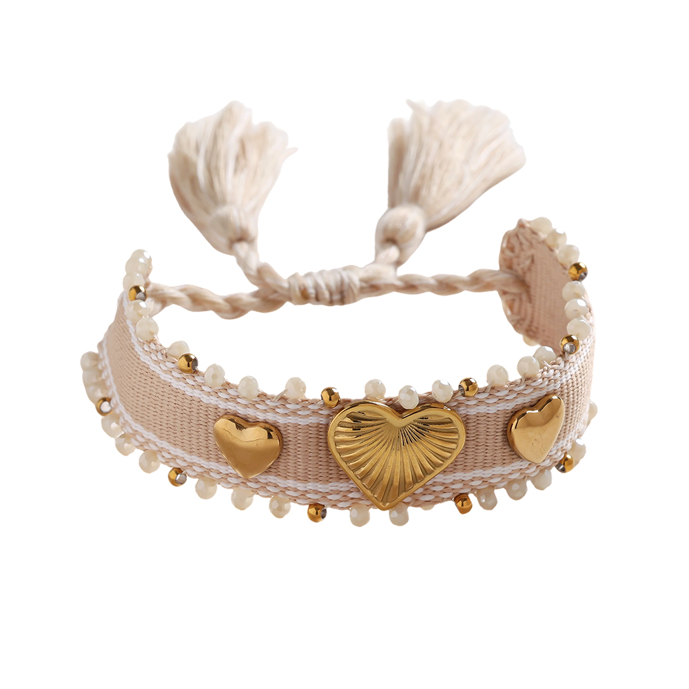 Heart on a polyester bag Stainless steel bracelet   