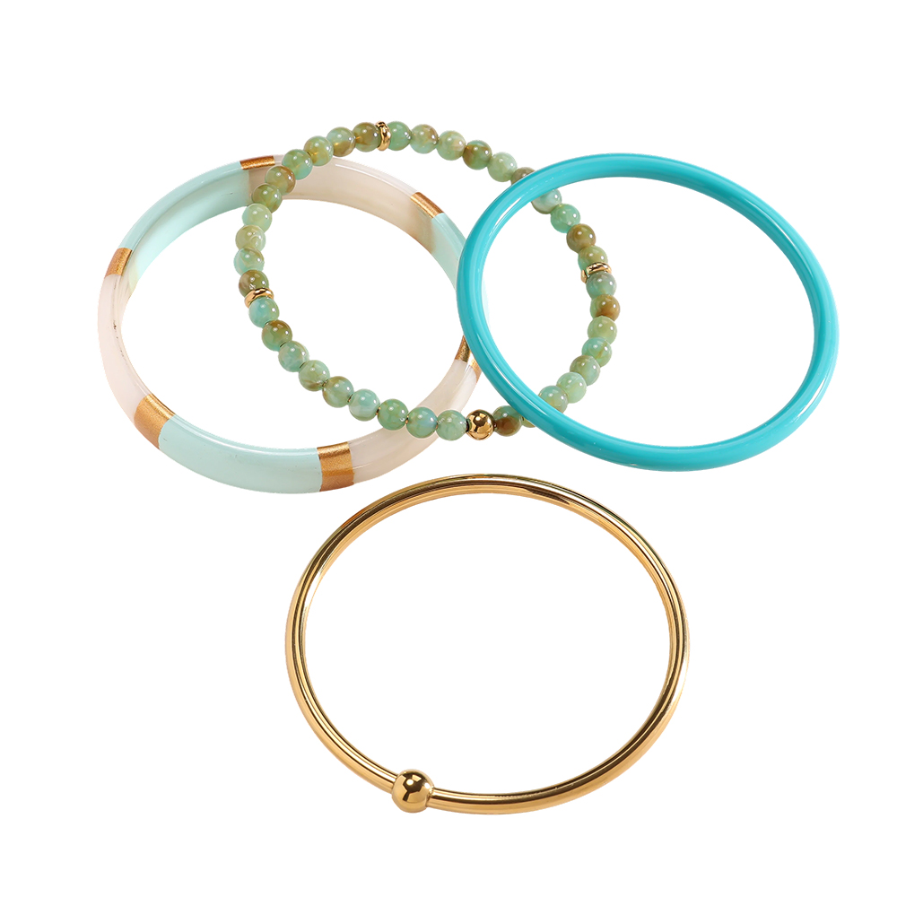 Stainless steel bangle set 6.5cm width 4 pieces acrylic  