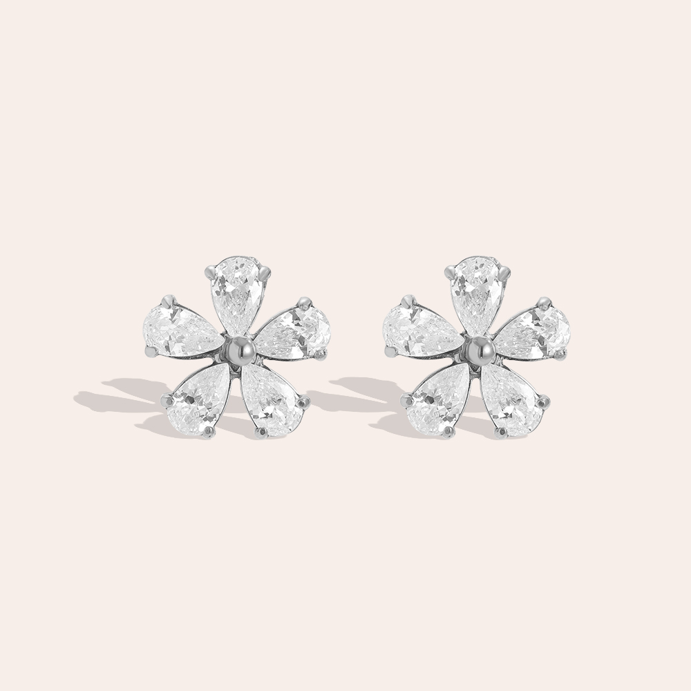 1cm zirconia flower stainless steel earrings      