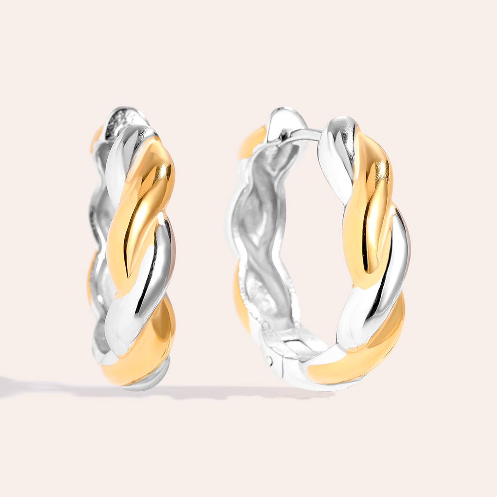 2.7cm Gold And Silver Twist Hoop Stainless Steel Earrings     