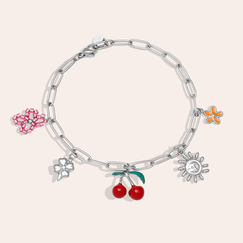 20cm cherry flower and sun stainless steel bracelet     