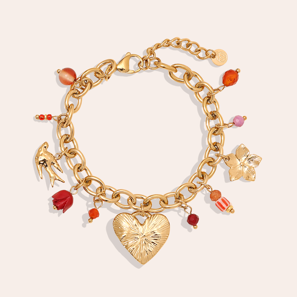 17cm heart flower beads stainless steel bracelet