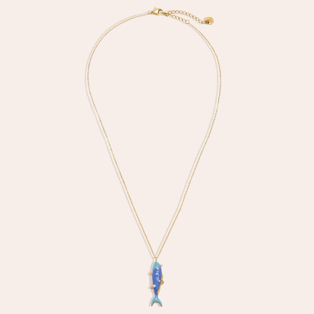 Stainless steel necklace 42cm blue fish